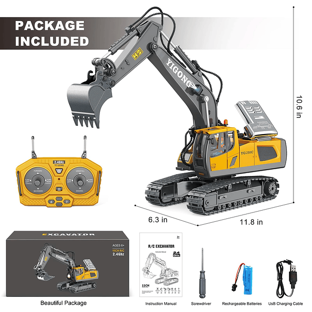 Juguete de construcción de excavadora con control remoto par