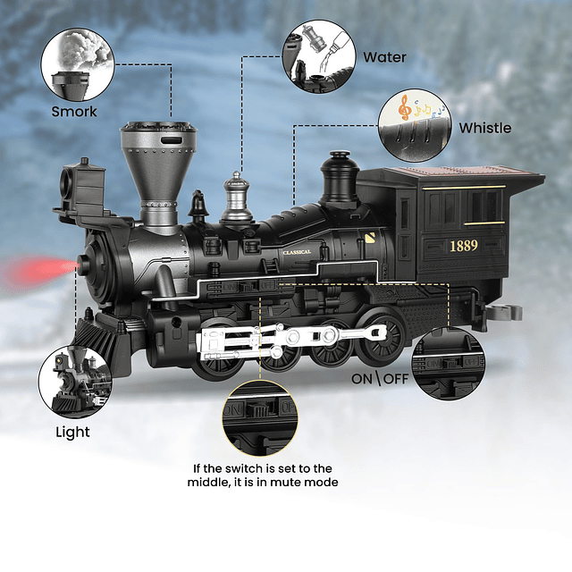 Juego de tren modelo clásico con vapor y sonido, juego de tr