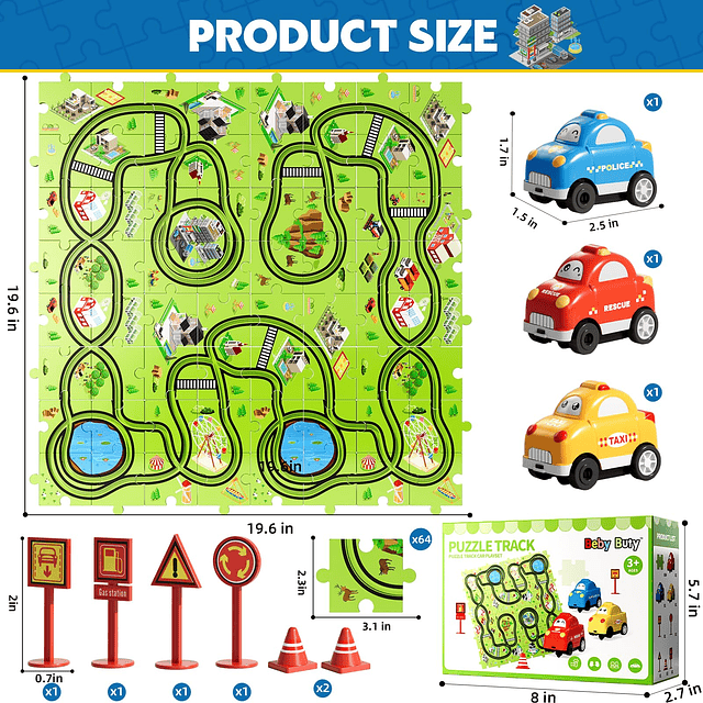 Juego de 64 piezas de rompecabezas de pista de carreras, jug