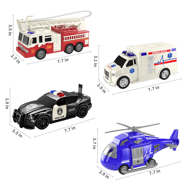 Paquete de 4 vehículos de emergencia para niños, helicóptero