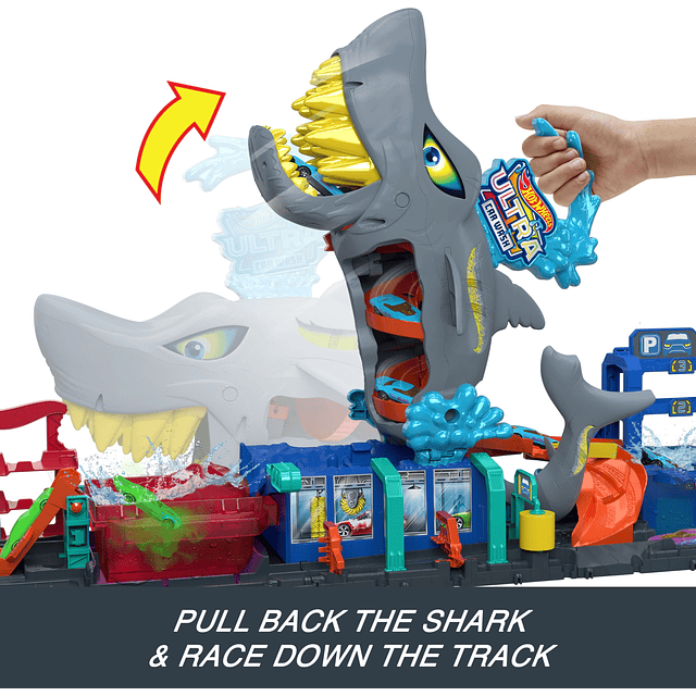 City Toy Car Track Set, Ultra Shark Car Wash con vehículo de