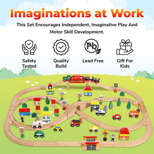 Juego de trenes de madera, 100 piezas, todo en uno, vías de
