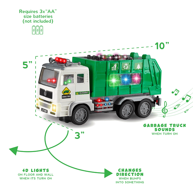 Camión de basura de juguete para niños con luces y sonidos 4