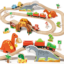 Juego de tren de madera, juego de vías de tren de madera de