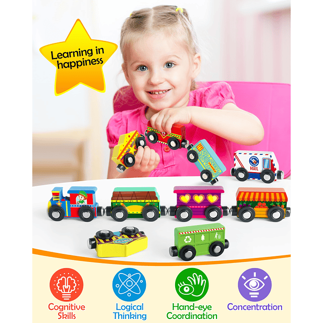 Juego de tren magnético de madera para niños pequeños, 10 pi