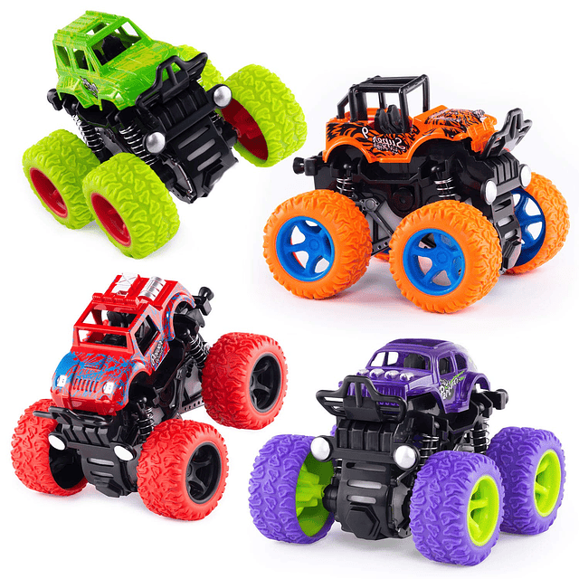 Paquete de 4 juguetes Monster Truck – Coches de juguete Push