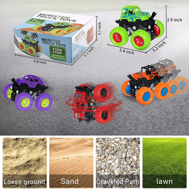 Monster Truck Toys - Coches de juguete con fricción, vehícul