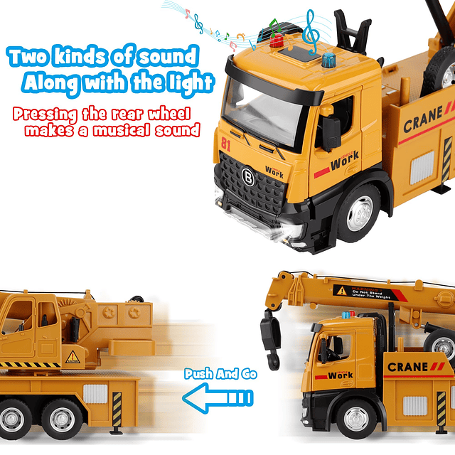 Crane Truck Toy para niños de 3 a 5 años, con cabina de meta