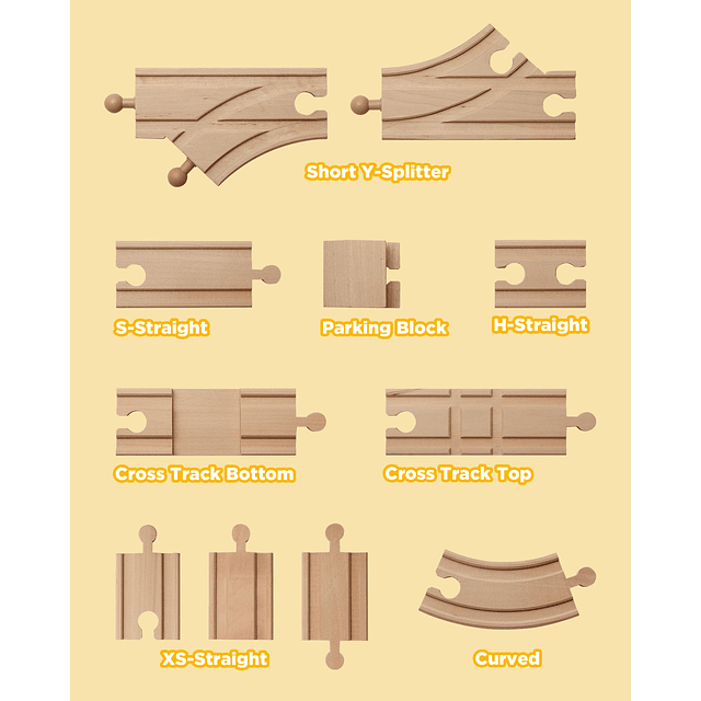 Vía de tren de madera 52 piezas, expansión de vía compatible