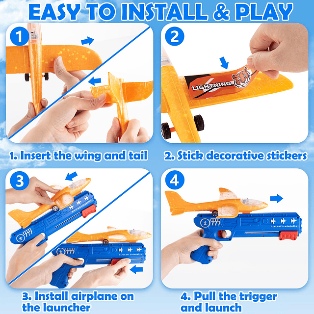 Paquete de 6 juguetes de lanzamiento de avión LED con 2 lanz
