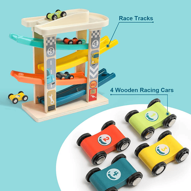 TOP Bright Pista de carreras de madera para niños pequeños,