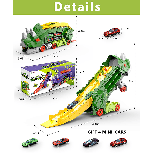 Dinosaur Truck Toys para niños, se transforma en Triceratops