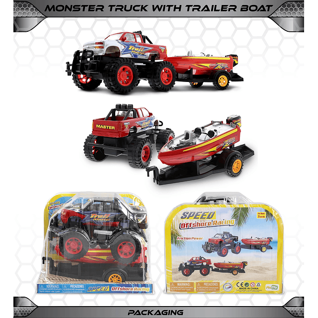 Monster Truck Toys Set con remolque barco de juguete – Camió