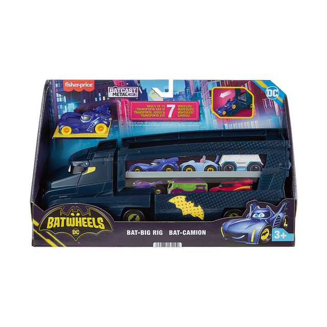 DC Batwheels Toy Hauler and Car, Bat-Big Rig con rampa y Bam