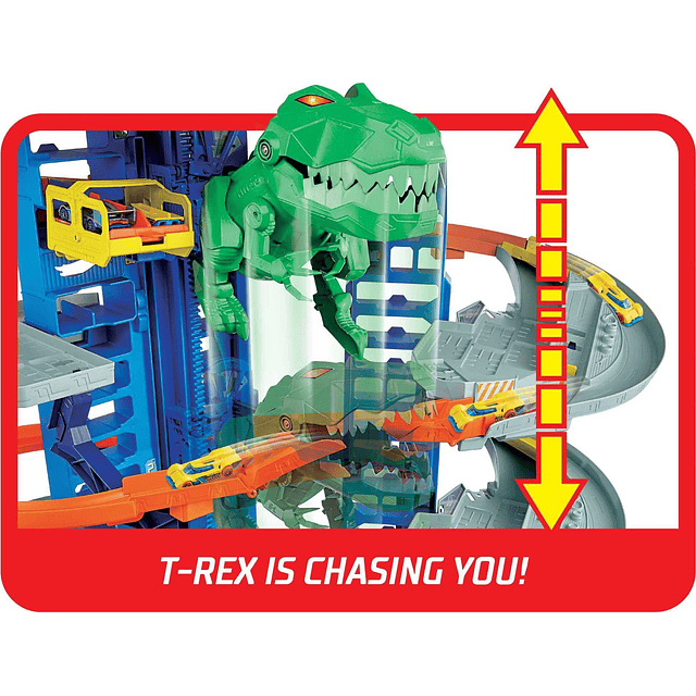 City Toy Car Track Set, Ultimate Garage con dinosaurio T-Rex