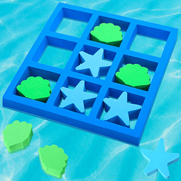 Juego flotante de Tic Tac Toe con concha de espuma y estrell