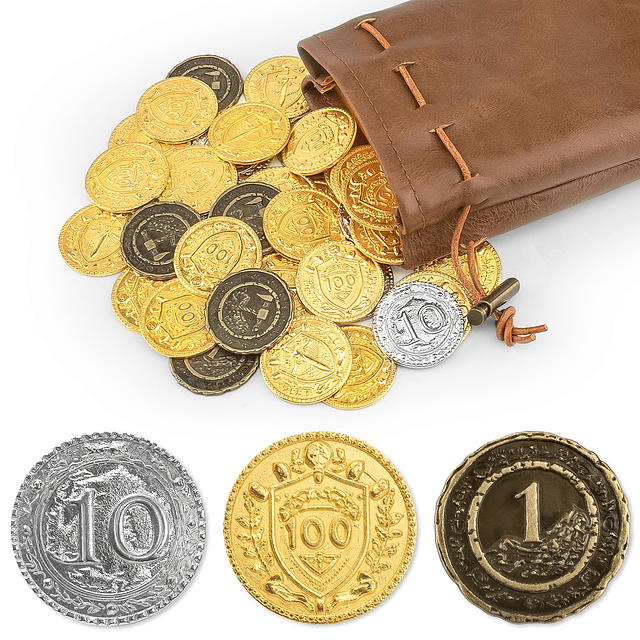 100 monedas DND de metal, fichas de cobre doradas y plateada