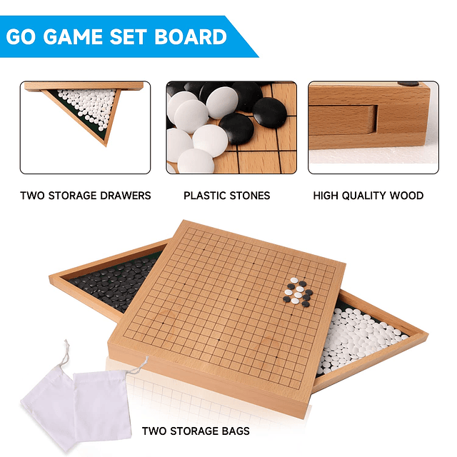 Juego de mesa Go de madera de 12 pulgadas con cajones, juego