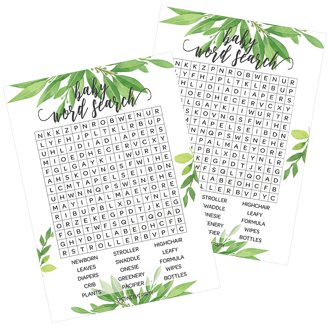 Greenery Baby Shower Word Search Baby Shower Party Game - 20