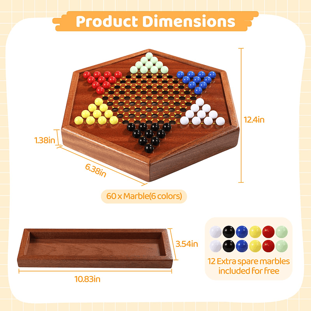 Juego de mesa de damas chinas, 100% madera de calidad natura