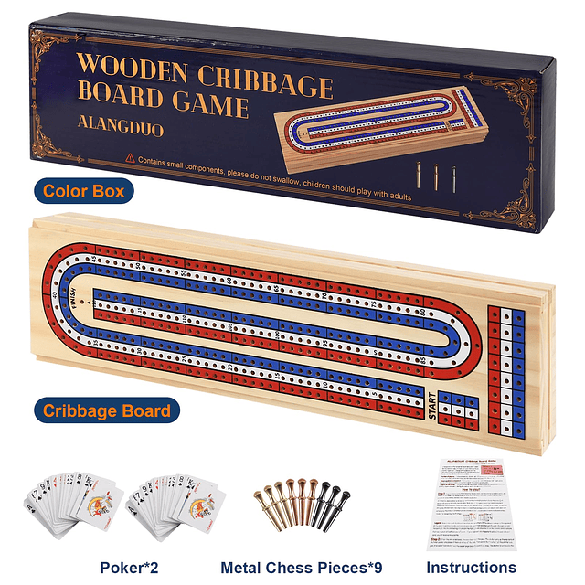 Juego de mesa de cribbage de madera con gran área de almacen