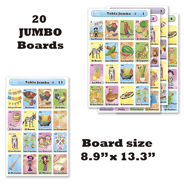 Juego de Tablas de Bingo Mexicano Fiesta Jumbo Size en españ