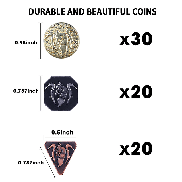 70 monedas DND de metal y bolsa de cuero de PU, contiene 30