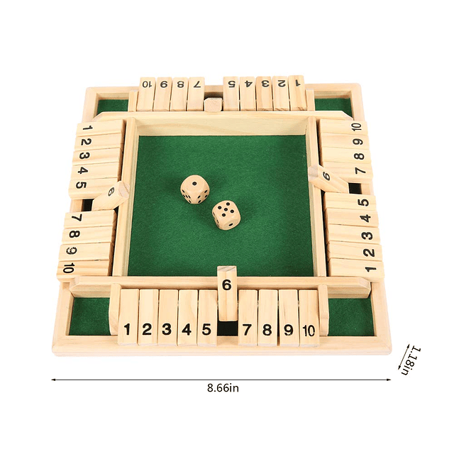 Juego de dados Shut The Box, juego de matemáticas de mesa de