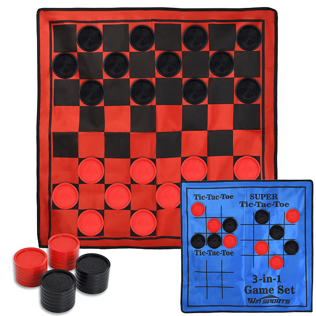 Win SPORTS Juego de Damas Gigantes 3 en 1, Super Tic Tac Toe