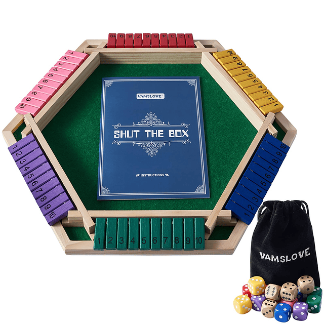 Shut The Box Game para 6 jugadores con 12+4 dados - Colorido