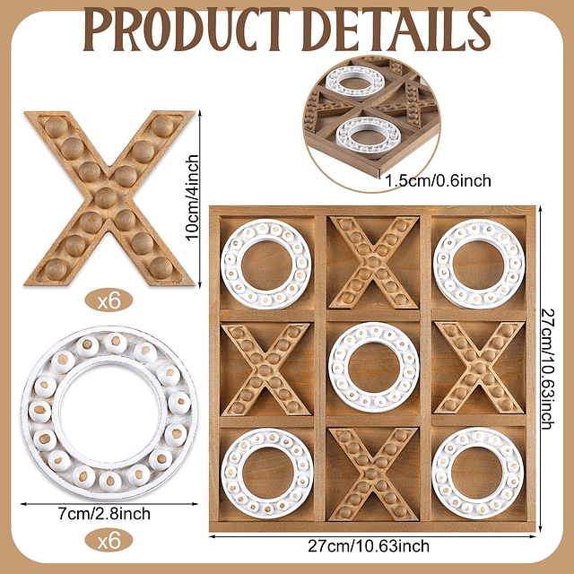 Rotarypals Tic Tac Toe Game Juego de mesa de madera rústica