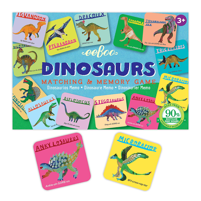 Dinosaurios Pequeño juego de memoria y combinación, 3 años