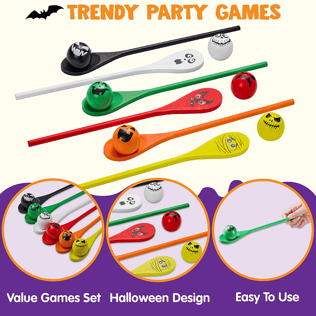 Juego de carrera de cucharas y huevos de Halloween de 6 piez