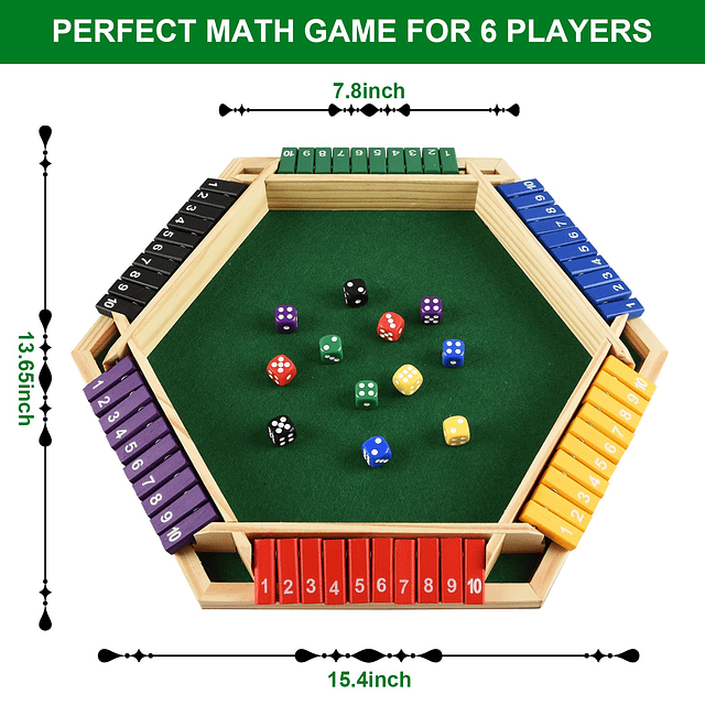 Juego Shut The Box con 12 Dados, 2-6 Jugadores Shut The Box