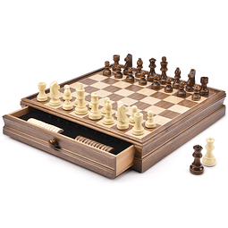 Juego de ajedrez y damas de madera de 15" x 15" con cajones