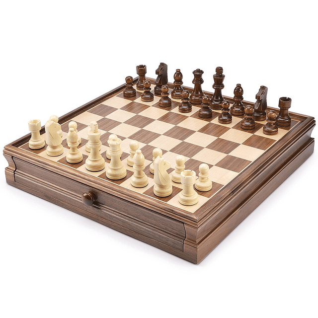 Juego de ajedrez y damas de madera de 15" x 15" con cajones