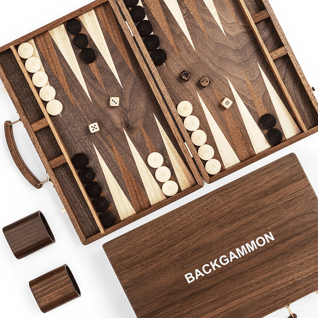 Juego de mesa de backgammon de madera Sapele de 15 pulgadas