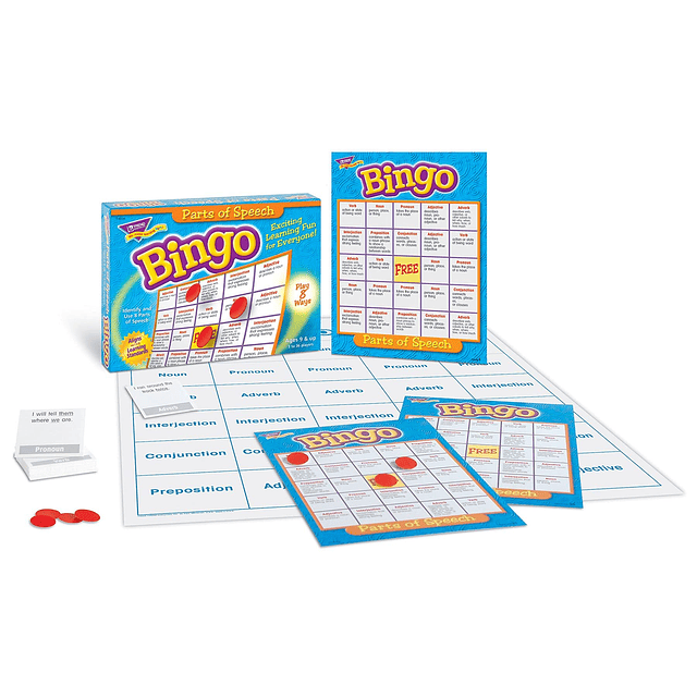 Juego de bingo de partes del habla, forma emocionante para