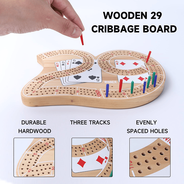 Juego de mesa de madera de 3 pistas 29 Cribbage con clavijas