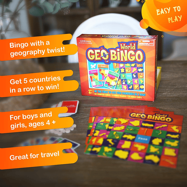 GeoToys GeoBingo, Bingo mundial para niños, juego de geograf