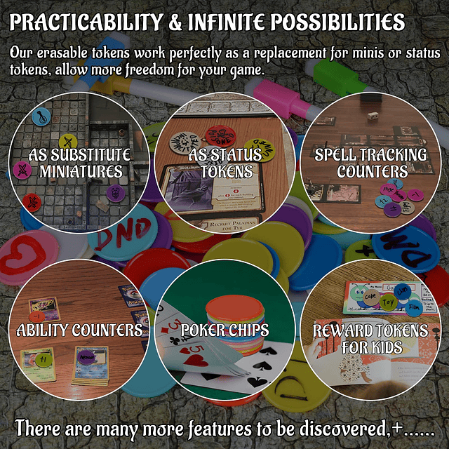 Juego de fichas de borrado en seco y húmedo DND, 100 contado