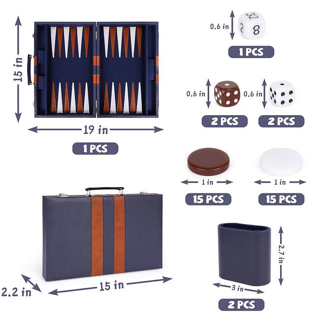 Juegos de backgammon de 15 pulgadas para adultos y niños, ju