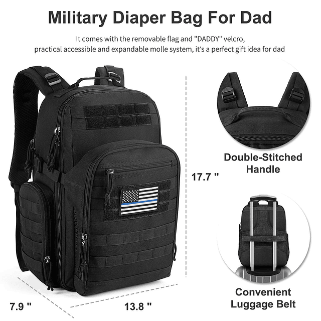 Bolsa de pañales para papá, mochila militar para pañales, bo