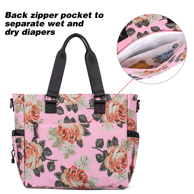 Bolsa de pañales impermeable floral grande para mujer Bolsas