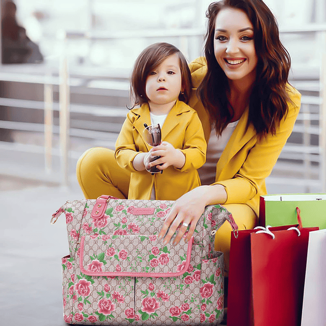 Bolsa de pañales Mochila de cuero de moda con 13 bolsillos p