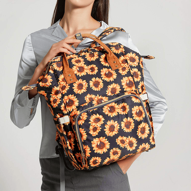 Juego de mochila con bolsa de pañales de girasol para niñas,