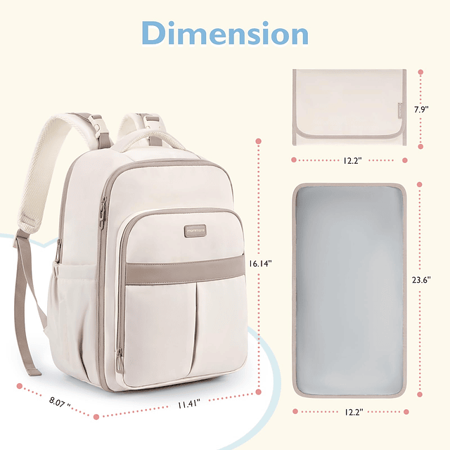 Mochila para pañales, bolsa grande para bebé, 37 L, con fund