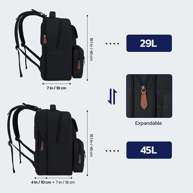 Mochila para pañales, bolsa grande expandible de 29 L-45 L p