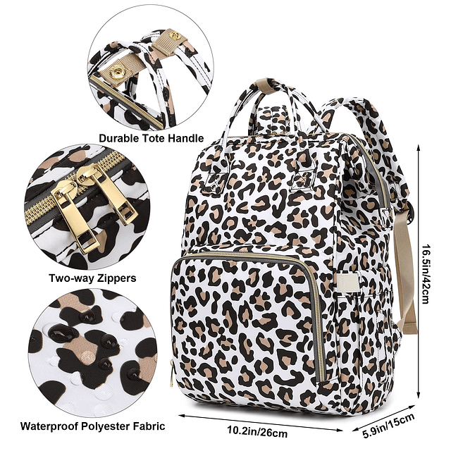 Mochila para pañales con diseño de leopardo para bebés y niñ