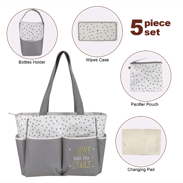 Bolsa para pañales, juego de 5 piezas con sol, luna y estrel